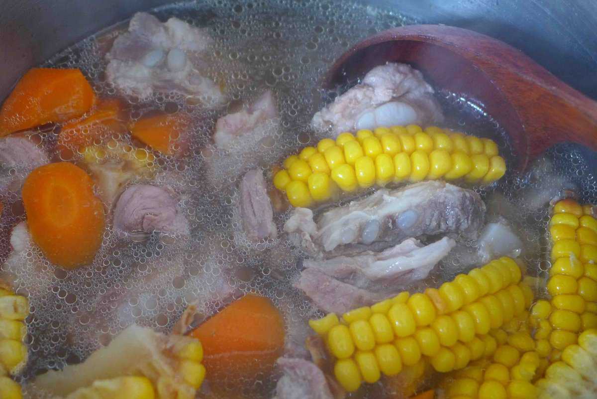 pork rib soup in a pot.