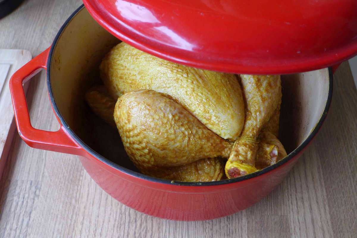 marinated chicken inside a pot.