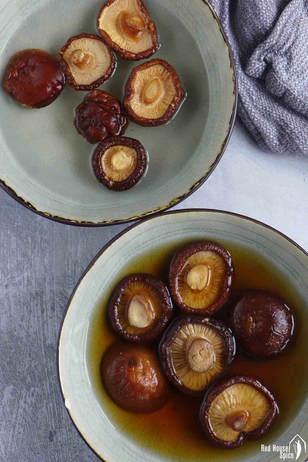 soaking shiitake mushrooms in water.
