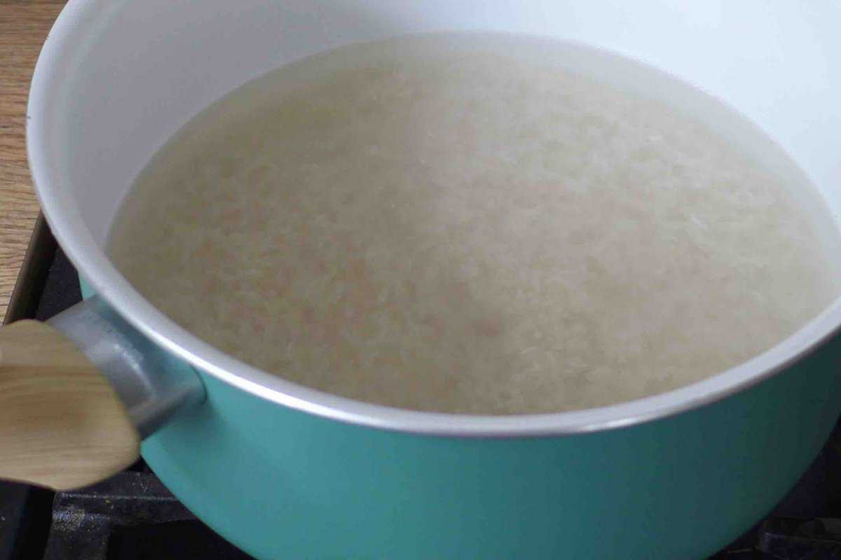 rice in water.