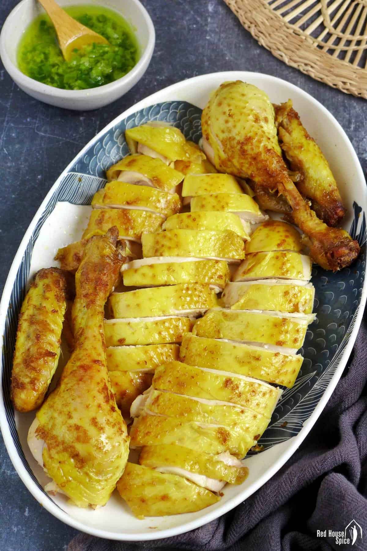 salt baked chicken cut into pieces.