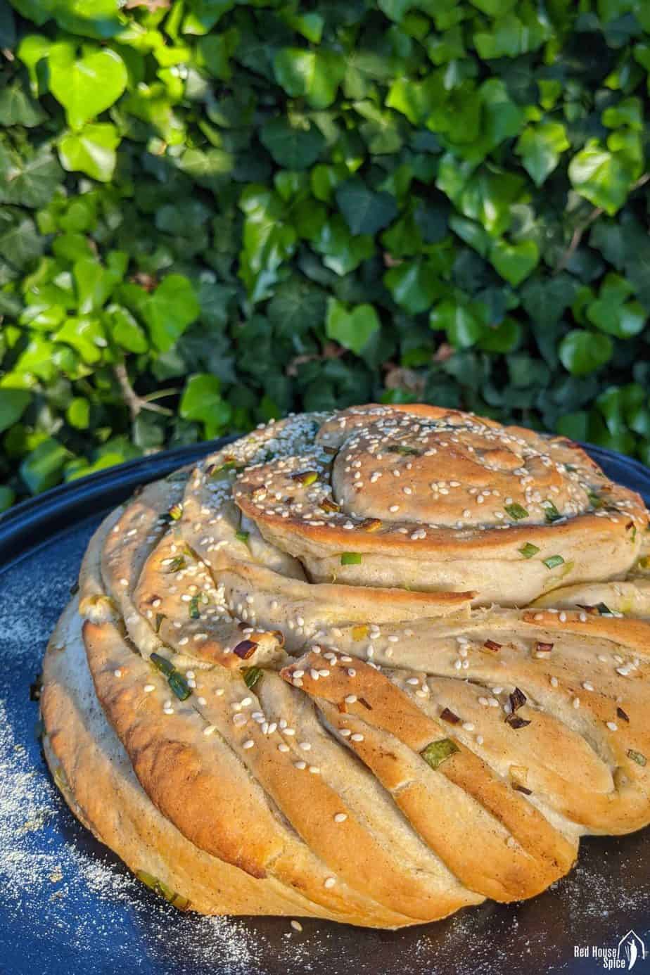 An oven baked scallion bread