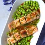 Steamed salmon with edamame