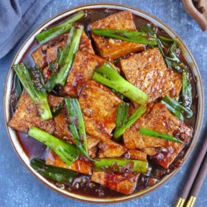 scallion tofu in a plate.