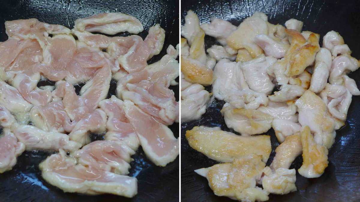 searing chicken pieces.