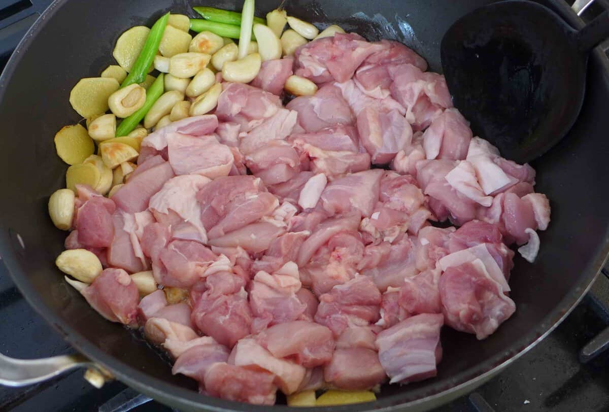 searing chicken.