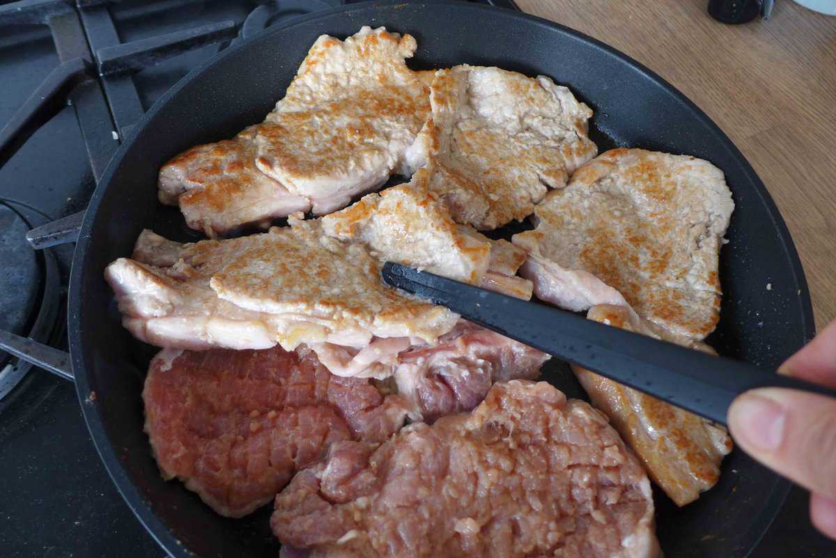 searing pork chops.