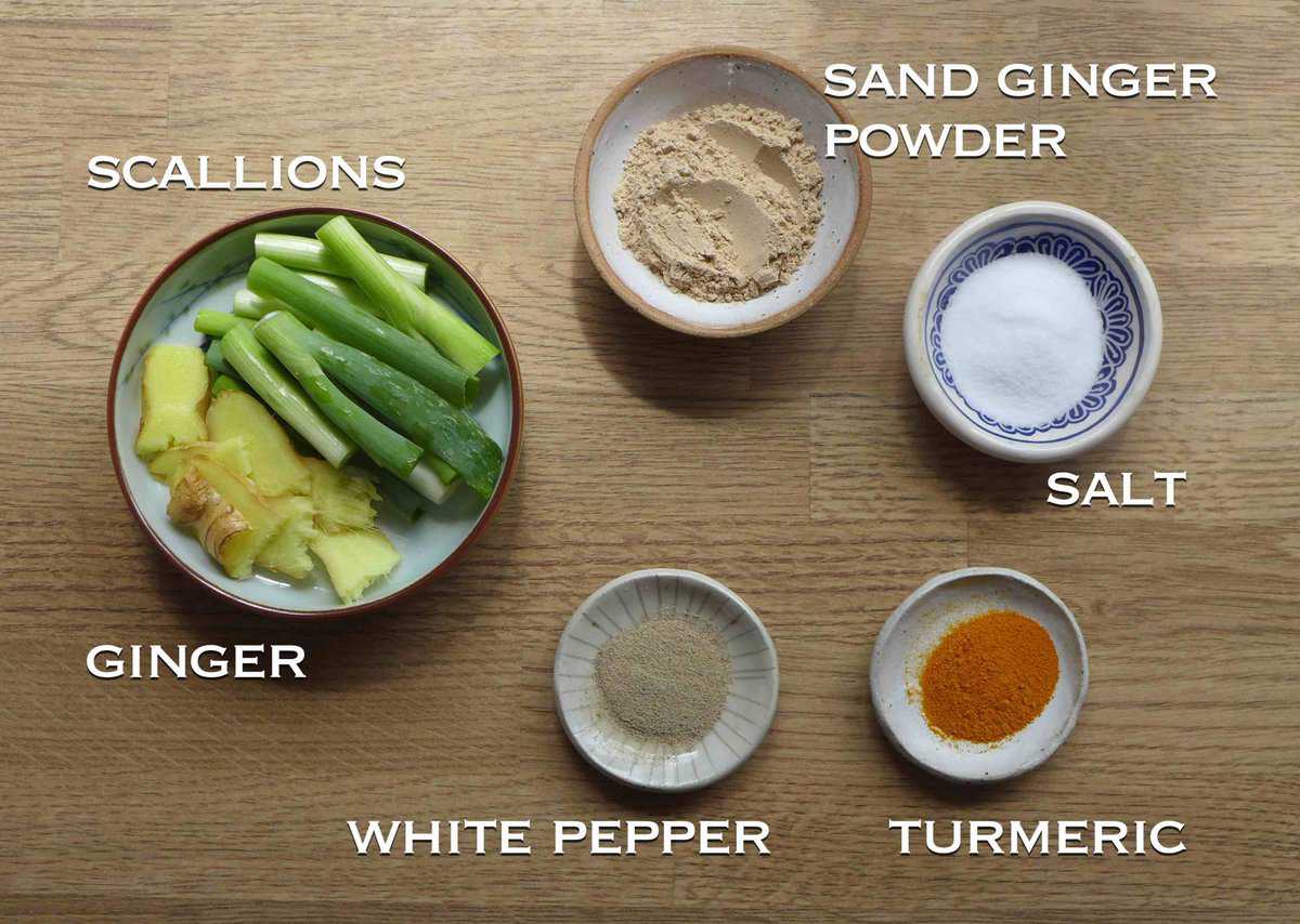 ingredients for making salt baked chicken.
