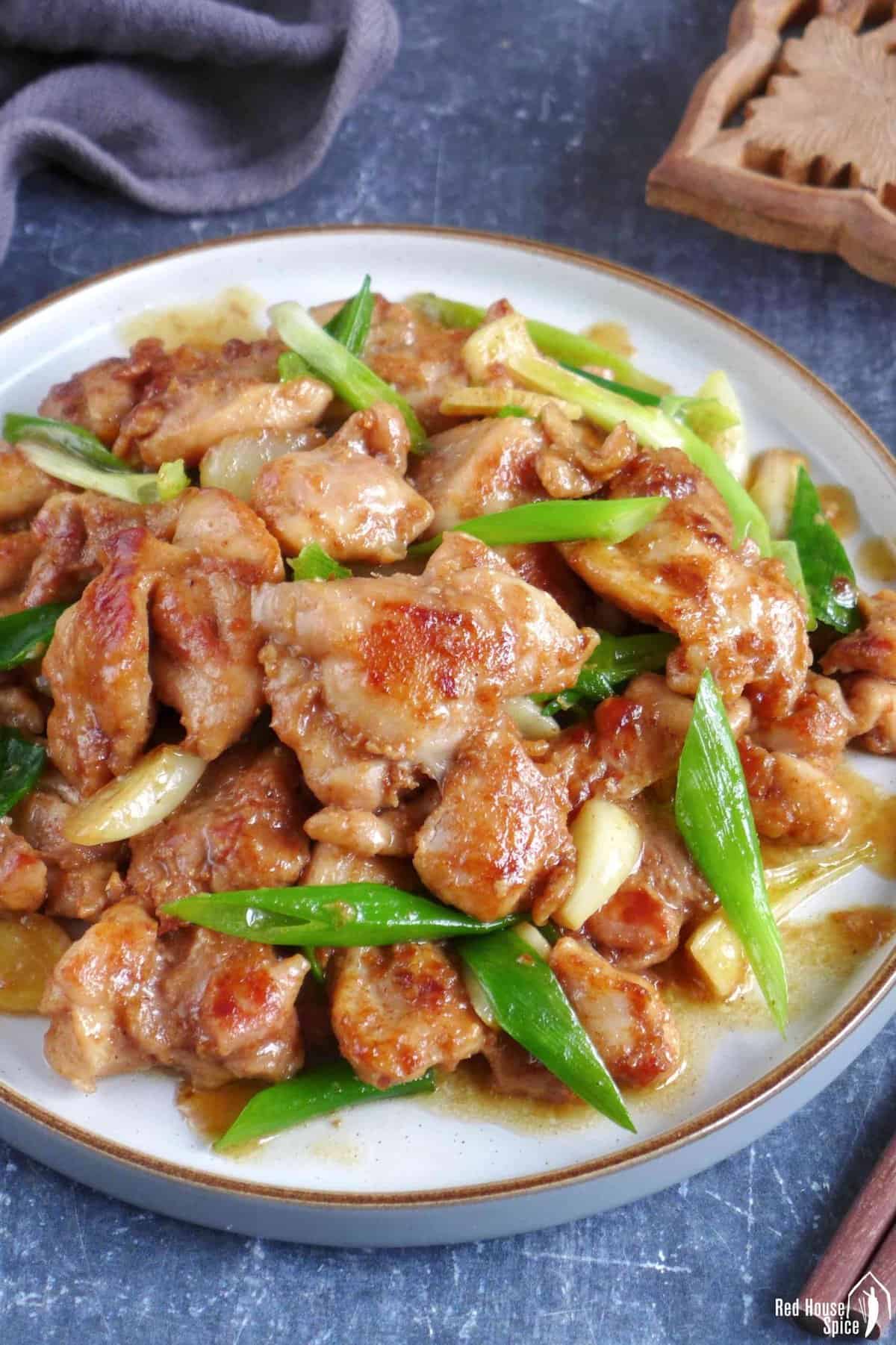 Sha Cha chicken on a plate.
