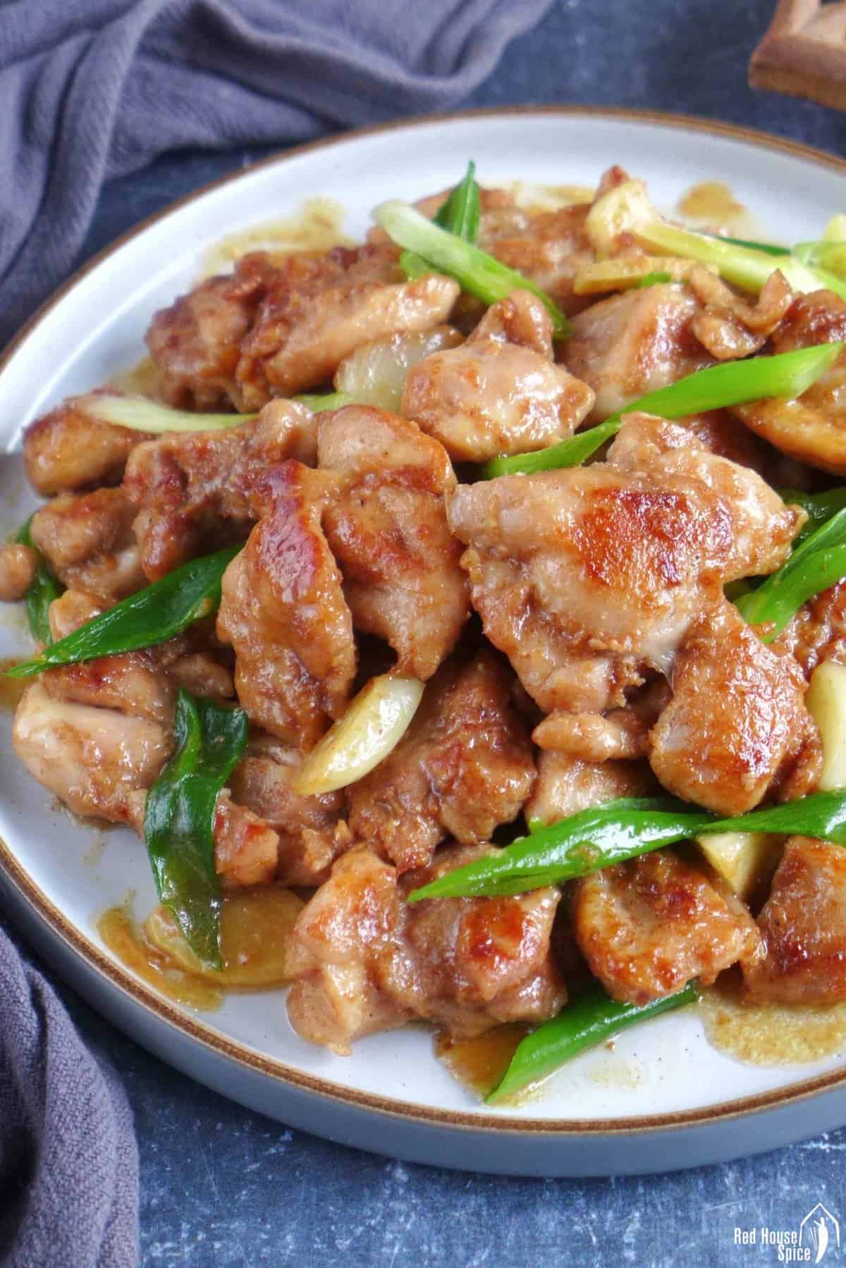 Sha Cha chicken on a plate.