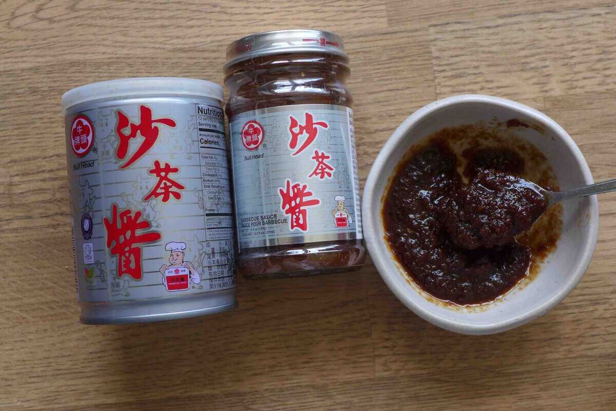 sha cha sauce in jars and bowl.