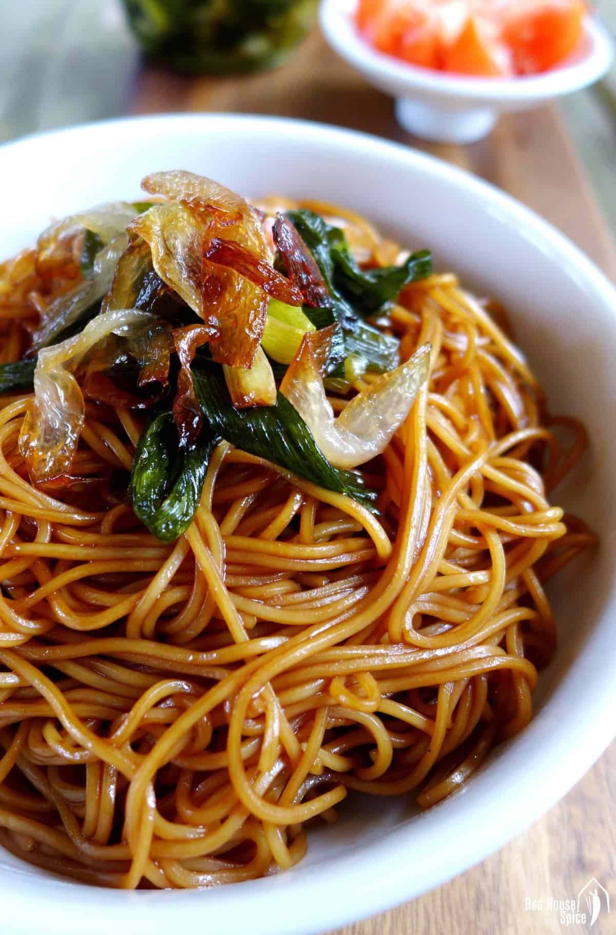 Shanghai Scallion oil noodles in a bowl