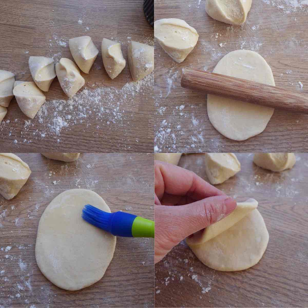 shaping bao with rolling pin.