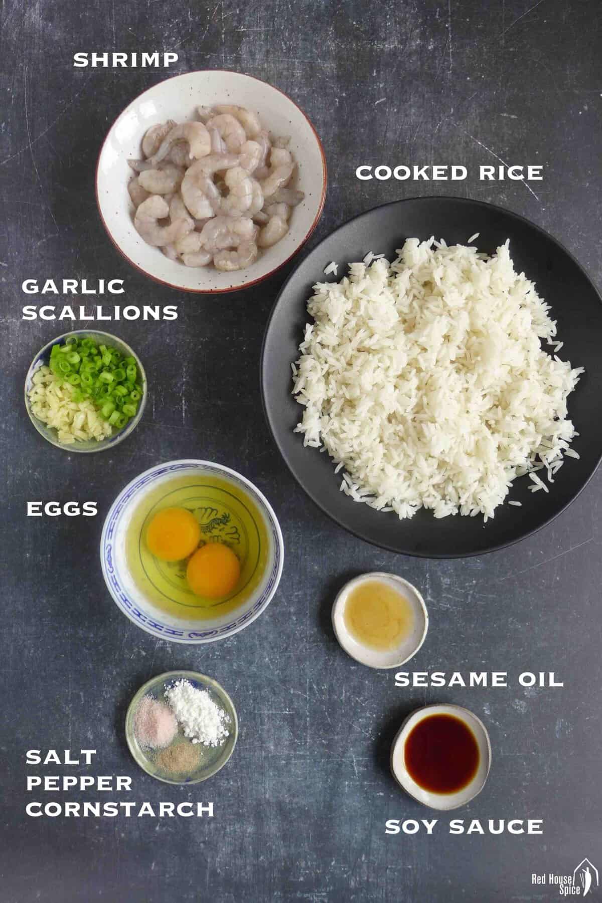 ingredients for shrimp fried rice.