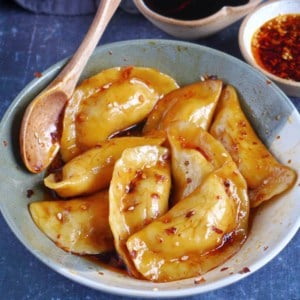 Sichuan dumplings in a bowl.