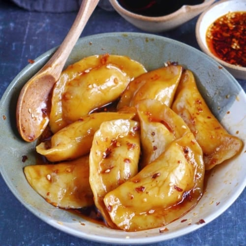 Sichuan dumplings in a bowl.