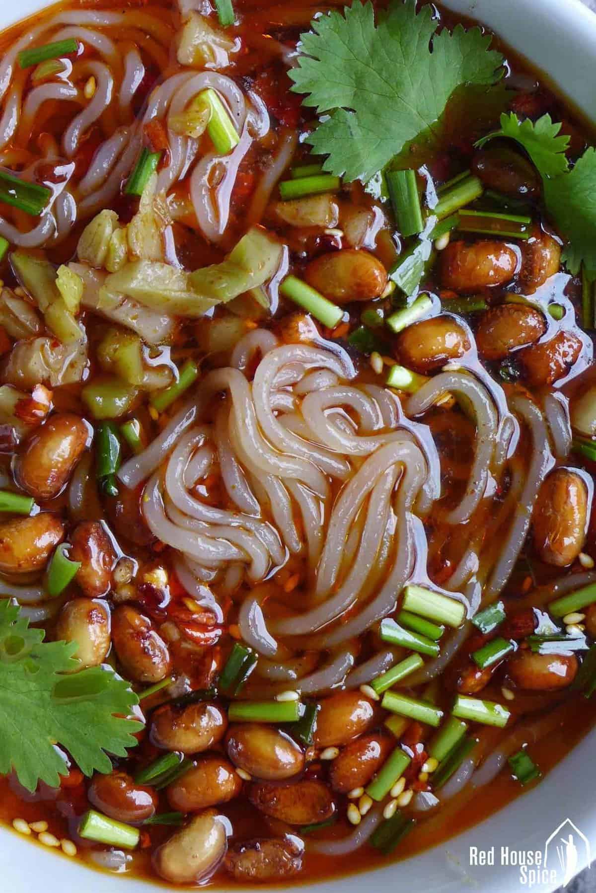 glass noodles in a hot and sour soup.