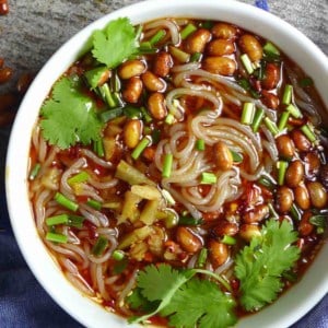 a bowl of hot and sour noodle soup.