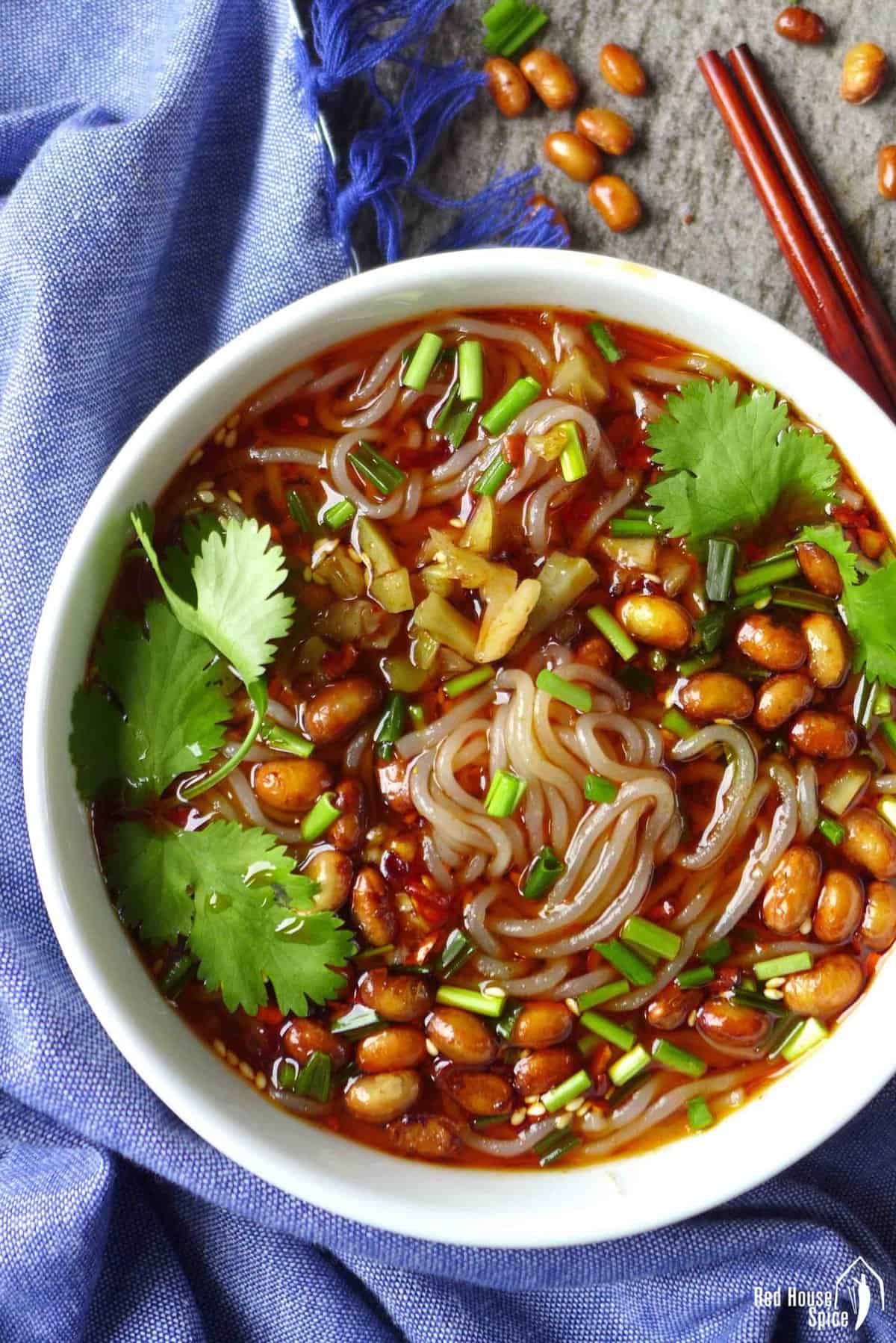 a bowl of hot and sour noodle soup.