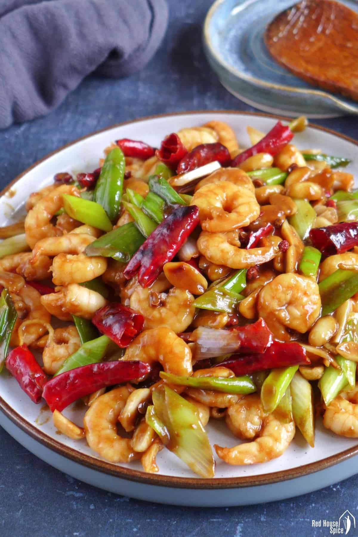 Kung Pao Shrimp in a plate.