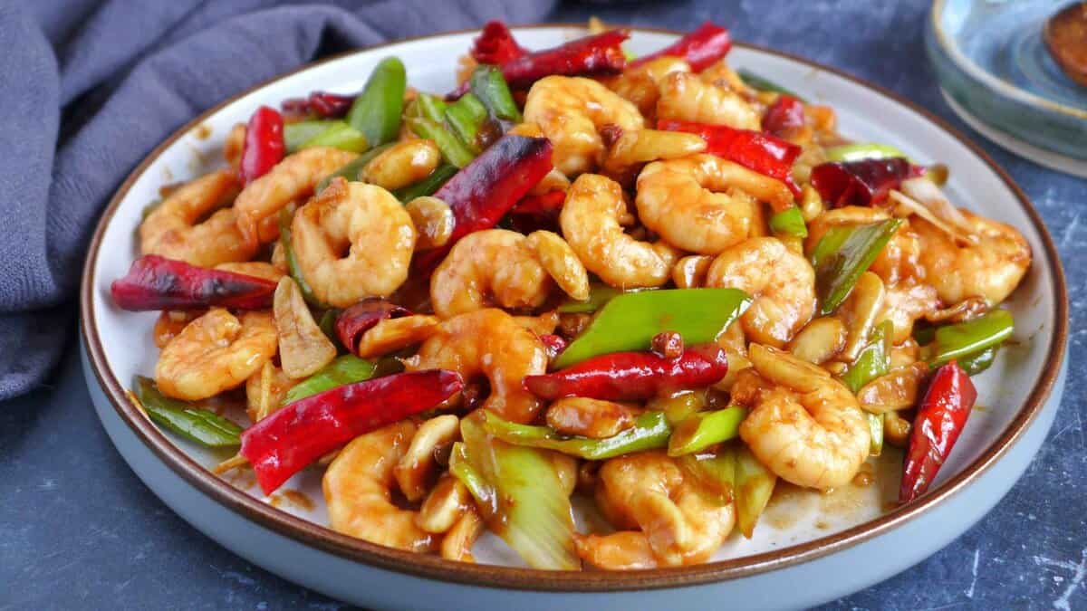 Kung Pao Shrimp in a plate.