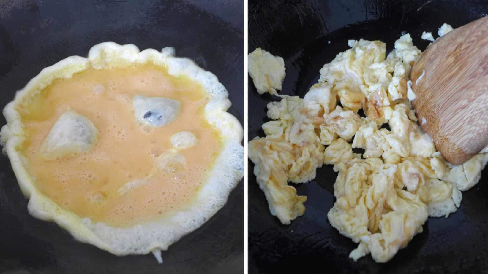 Scramble eggs in oil