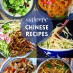 6 chinese dishes: Bok Choy stir-fry, lotus root stir-fry, Zha Jiang Noodles, potato stir-fry, black pepper beef, hot and sour soup