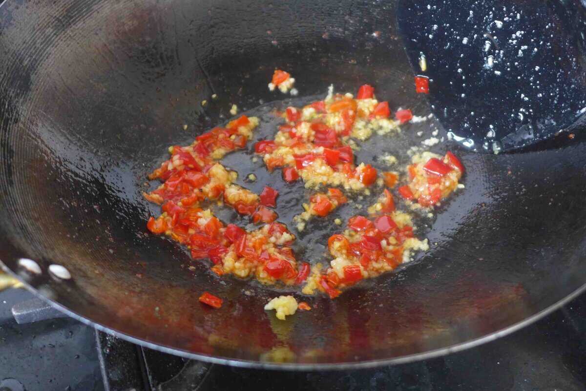 sizzling aromatics in oil.