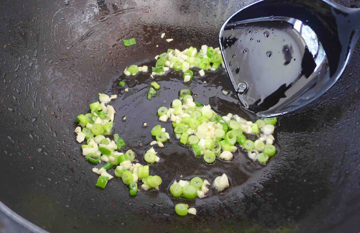 sizzling scallions and garlic.