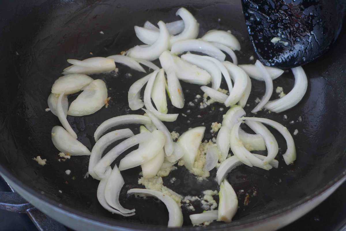 sizzling onion and garlic in oil.
