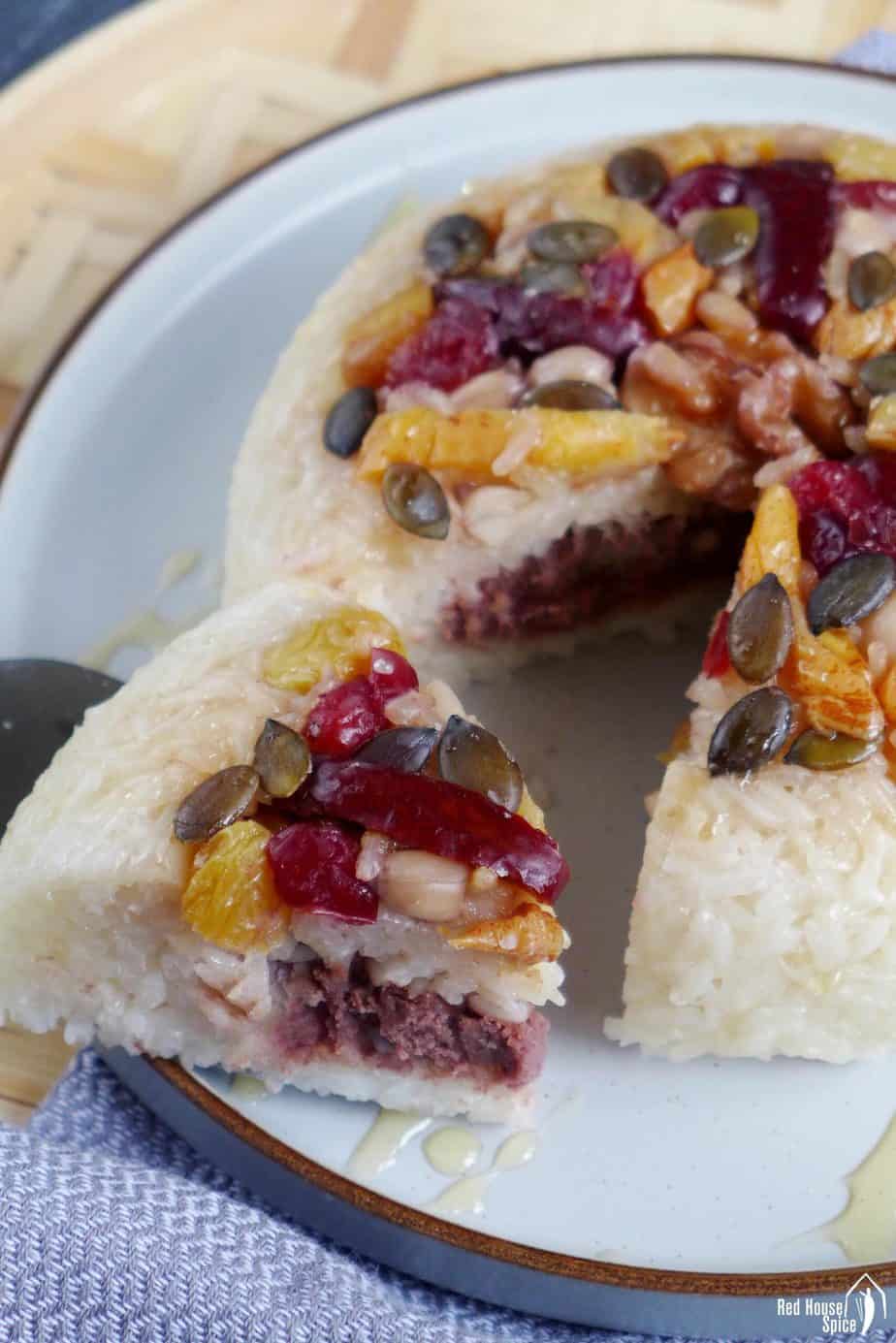 Eight treasure rice pudding with red bean paste filling