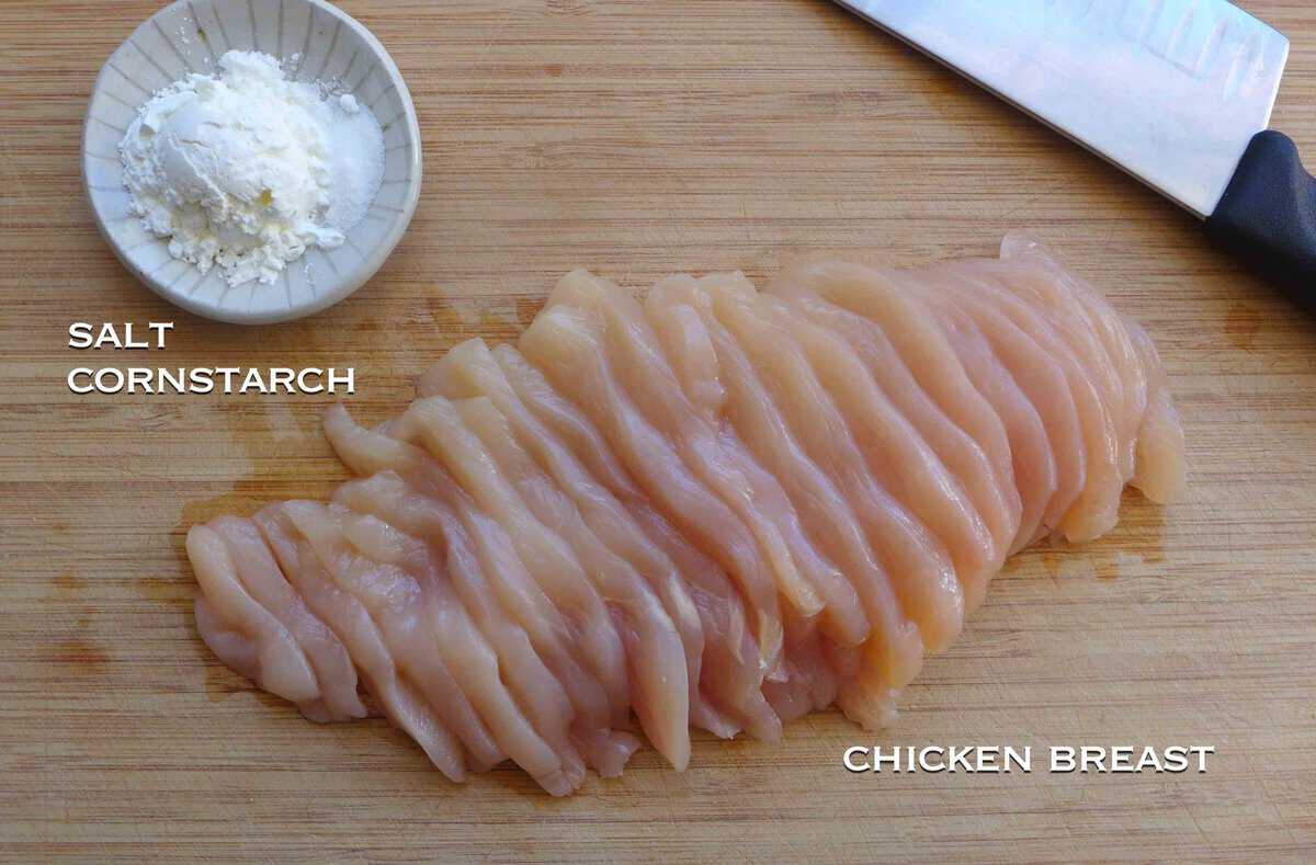 chicken breast slices, cornstarch and salt.