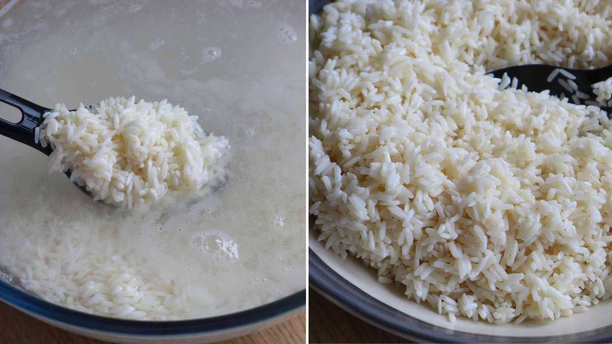 soaking and draining glutinous rice.