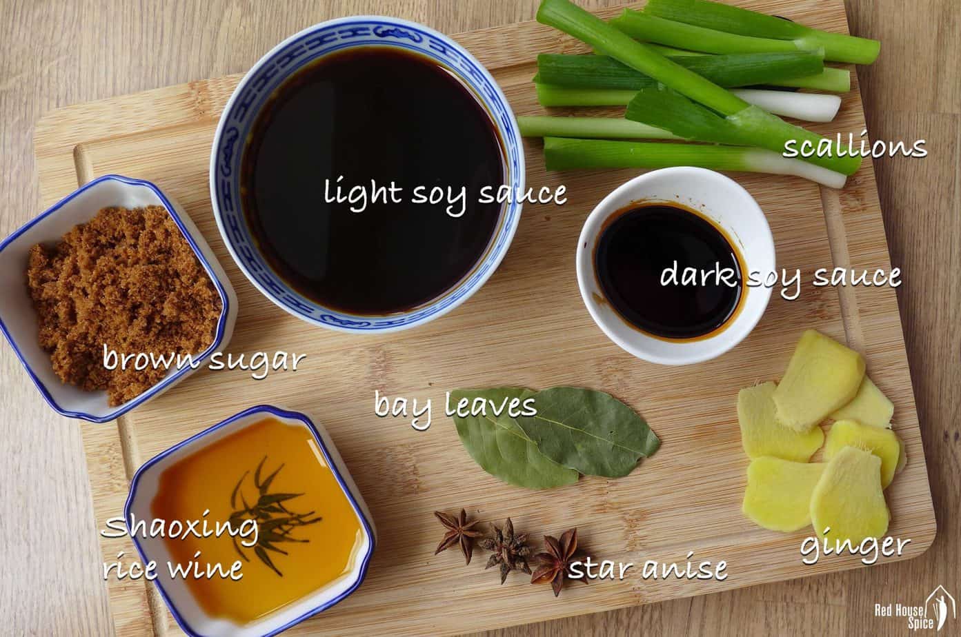 soy sauce, scallions, ginger, sugar and some spices