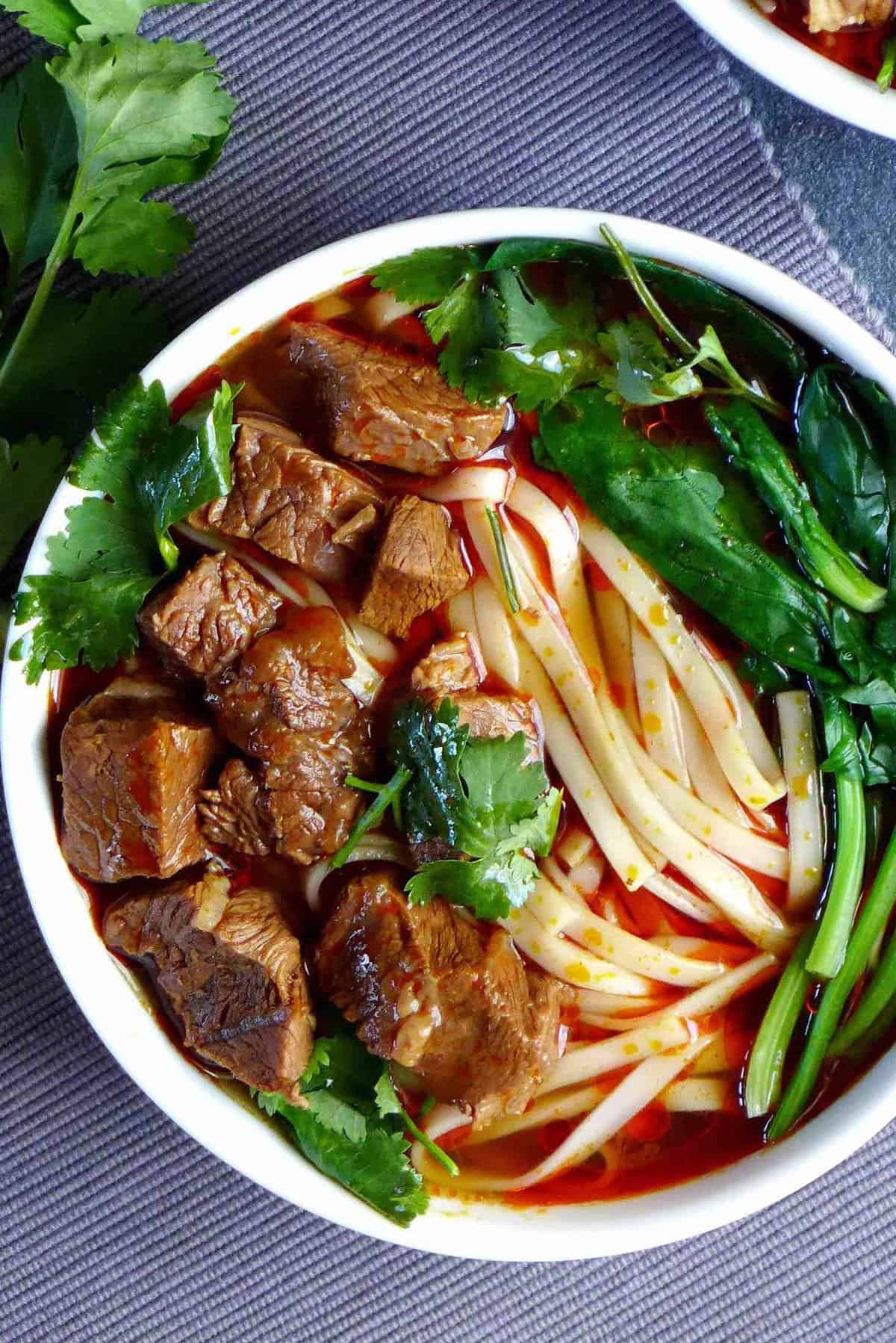 a bowl of spicy beef noodle soup.