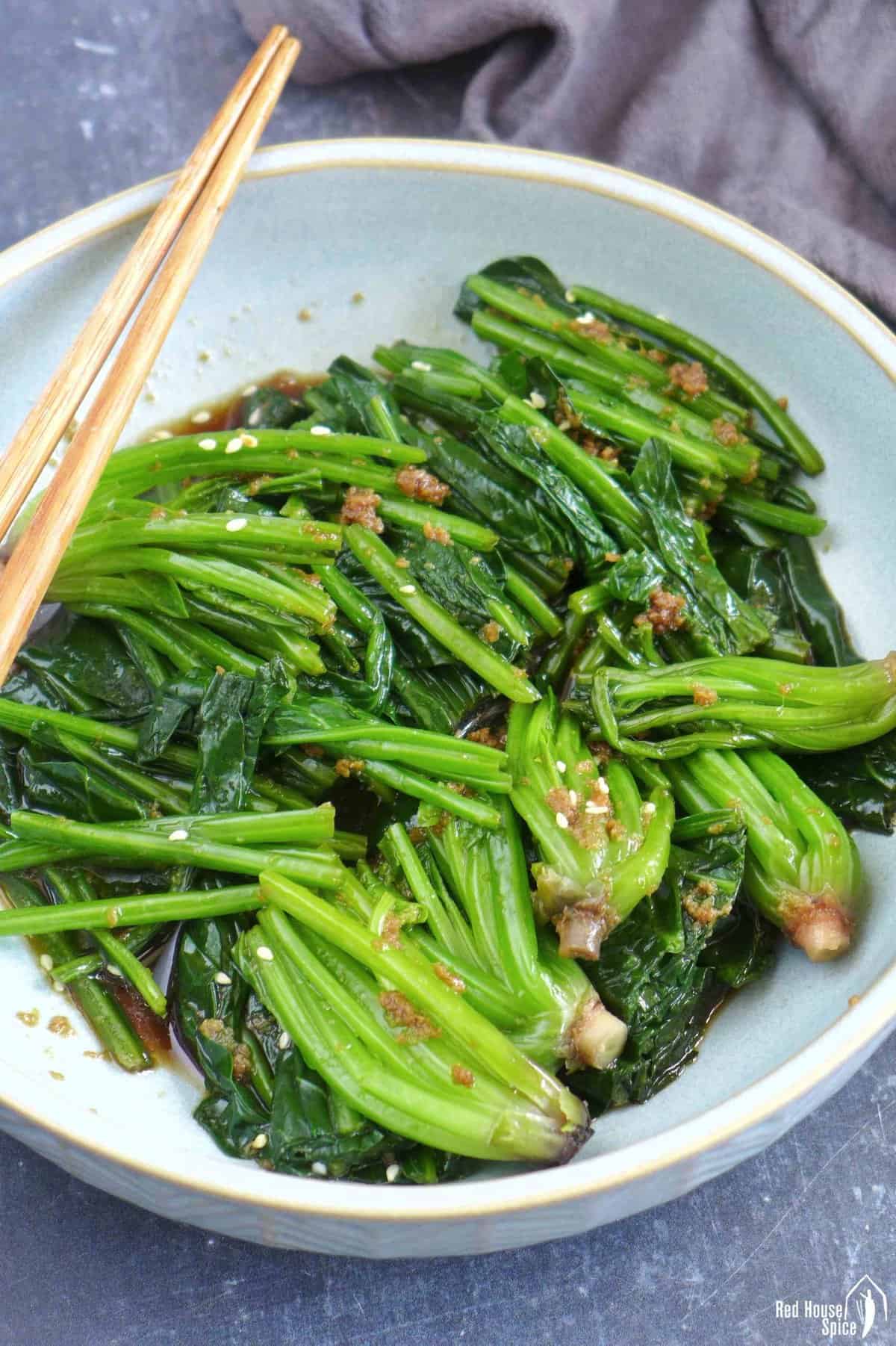 blanched spinach mixed with a ginger soy dressing.