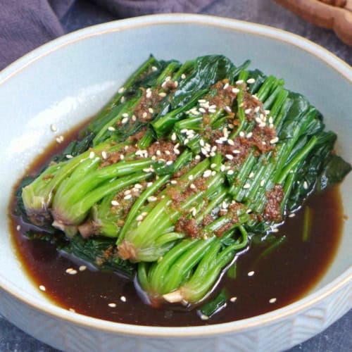 spinach salad with a ginger soy dressing.