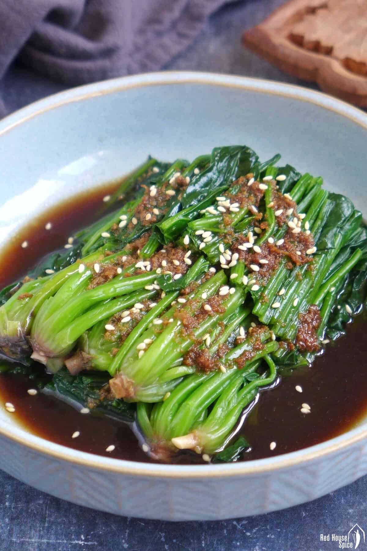 spinach salad with a ginger soy dressing.