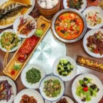 A spread of Chinese dishes with overlay text that says Chinese feast guide.