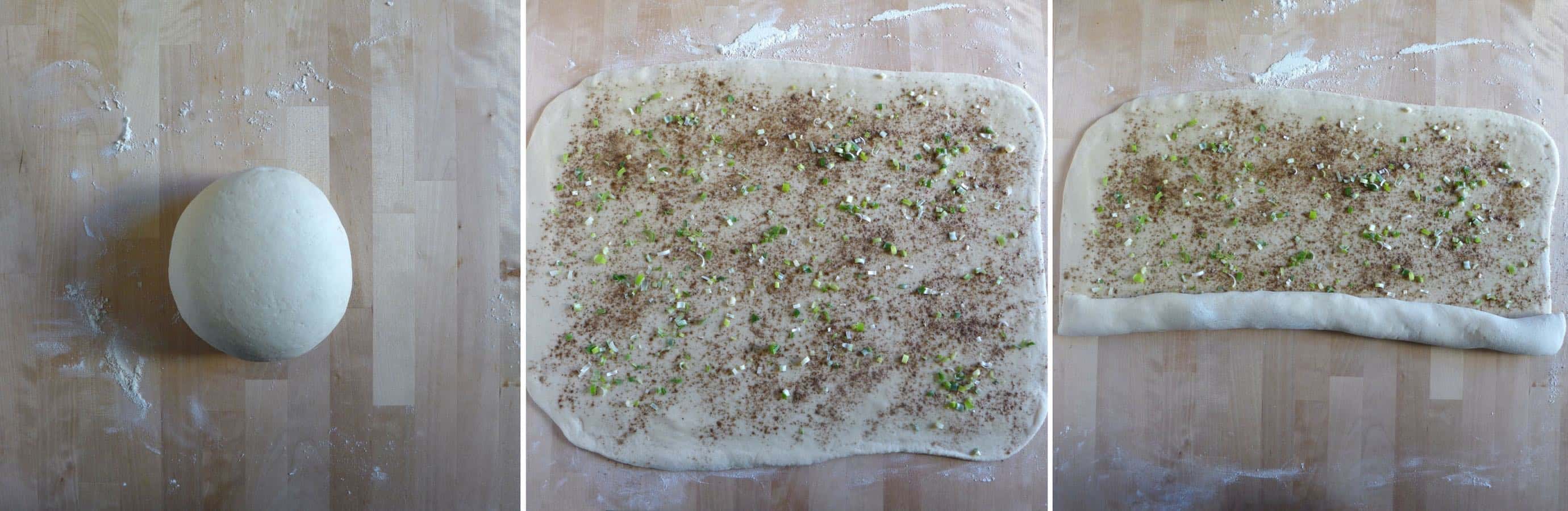 Beautifully seasoned, crispy on the surface and fluffy inside, this leavened spring onion flatbread only take 10 mins to cook in a pan.