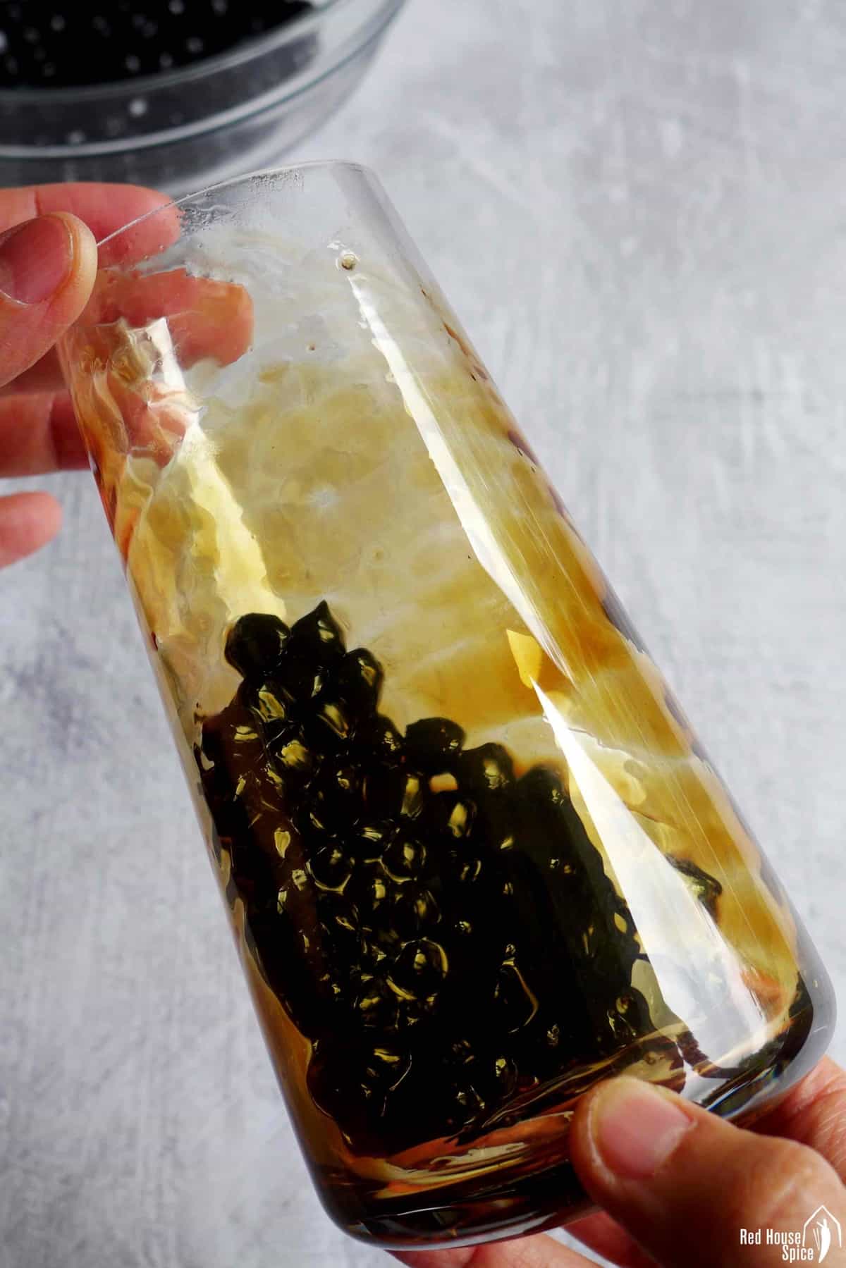 Cover inside of a glass with brown sugar syrup.