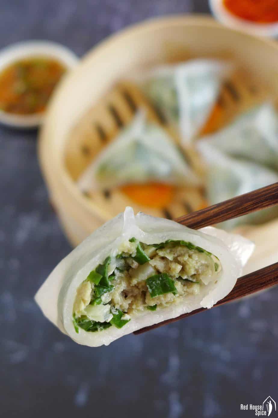 A half eaten crystal dumpling