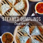 Four regular steamed dumplings, four crystal dumplings and some dipping sauces
