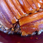 sliced of pork belly in a plate.