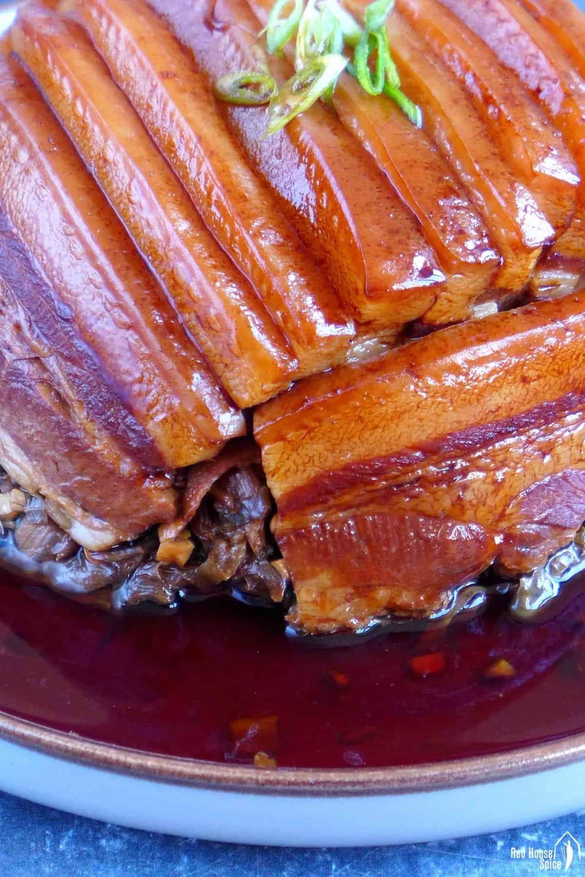 sliced of pork belly in a plate.