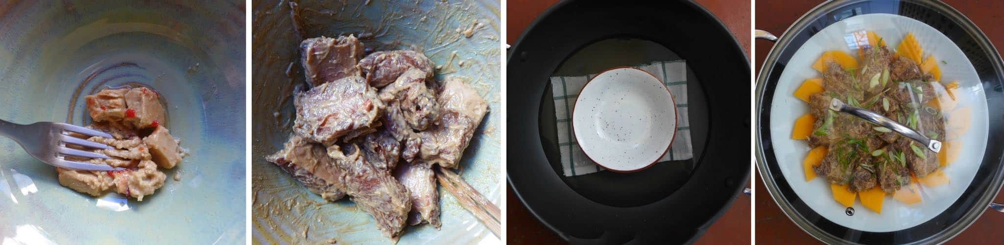 Seasoned with “soy cheese”, these steamed pork ribs leave a unique aroma in your mouth. Butternut squash underneath collects all the flavour from the meat.