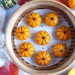 pumpkin mochi cakes in a steamer