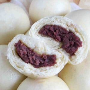 An open red bean bun