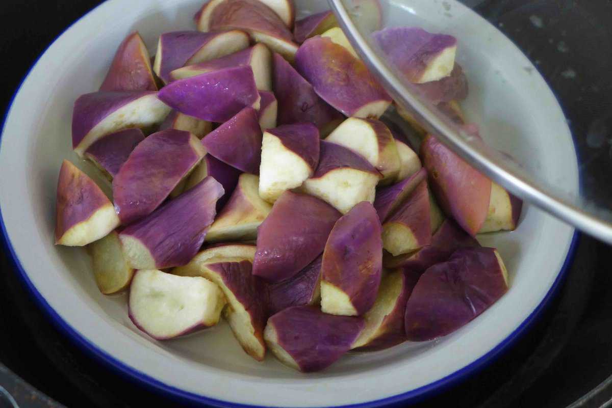 steaming eggplant