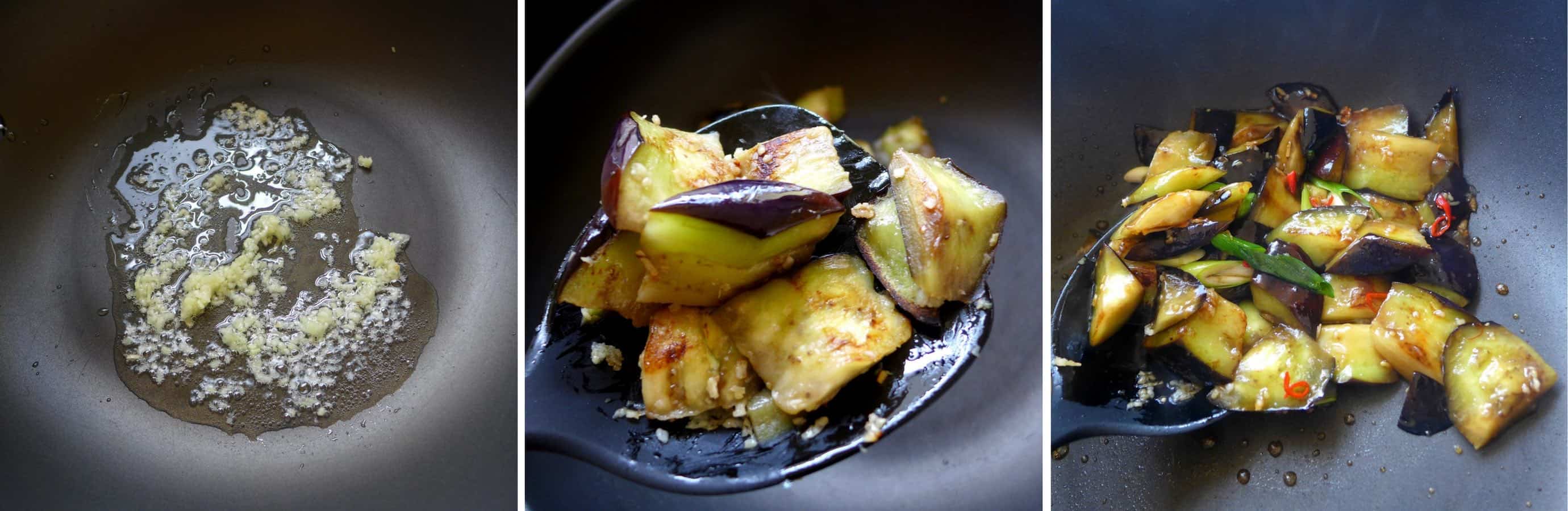 stir-frying eggplant with plum sauce